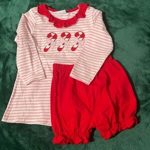 2t Trotter St. Candy canes embroidered top/shorts outfit.